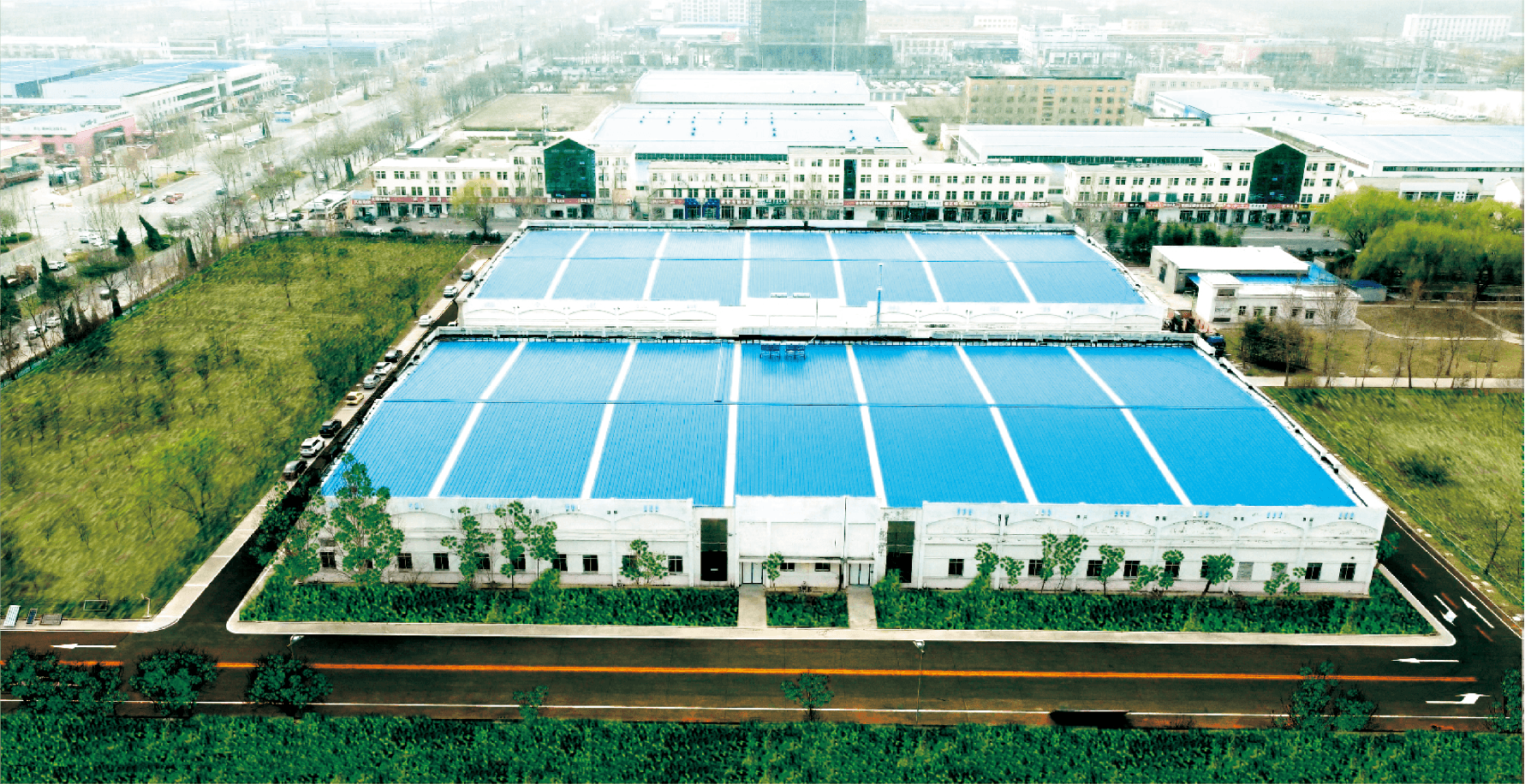 Solar panel installation on commercial rooftop